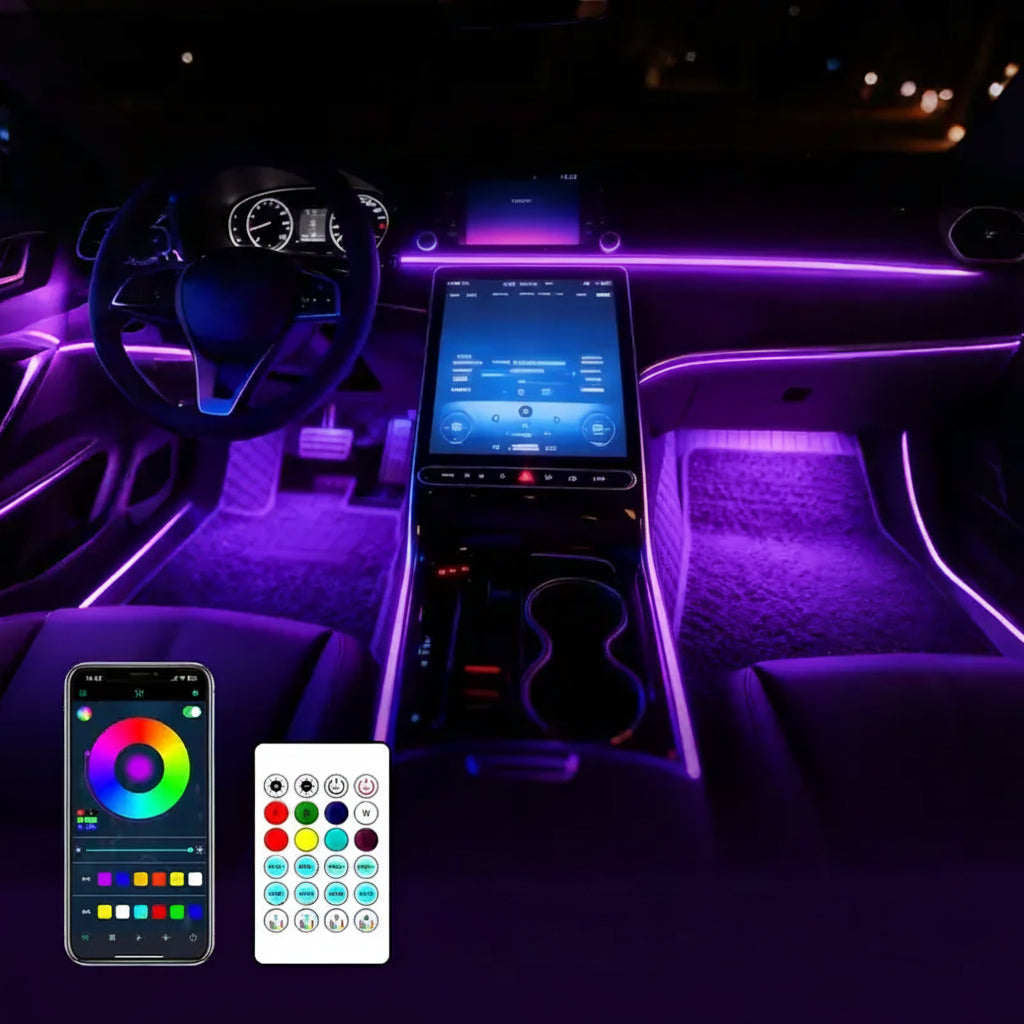 Ceesooi Smart LED Interior Car Lights, USB Powered RGB Car Ambient Lighting with App Control & Music Sync, DIY Mode 110Cm+110Cm 2-In-1 Design, Multi-Color Decor for Cars Trucks，Gift for Men & Women