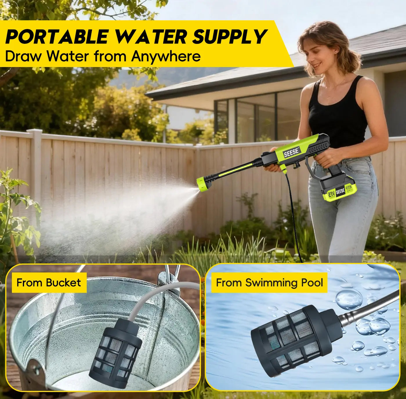 【Dealsforyoudays】Seese Cordless Pressure Washer and Single Port Charger Base, Bottle Portable Washer for Car,Home Cleaning & Garden Watering Fathersdaygift