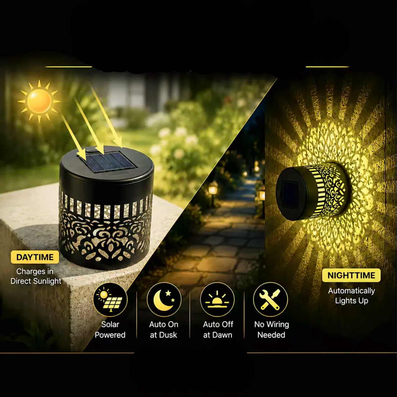 Solar Mandala Wall Lights Outdoor, 7 Color Changing Waterproof Solar Fence Lights for Garden Patio Yard Backyard Decor