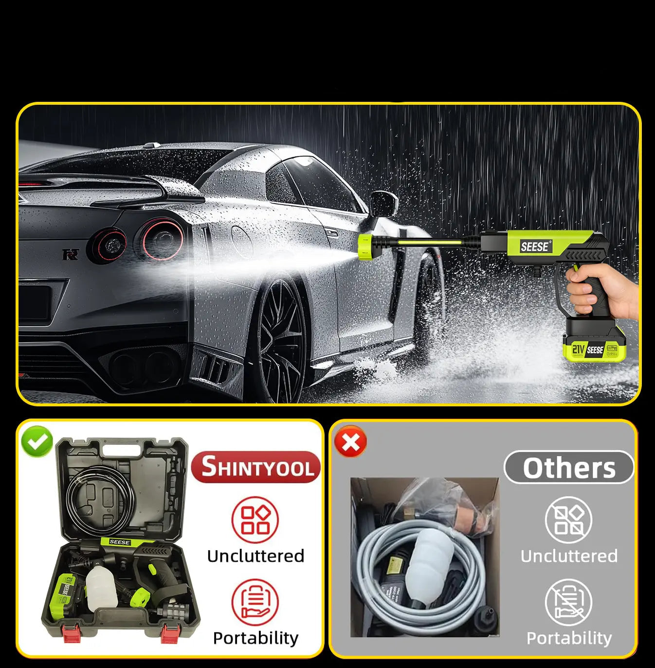 【Dealsforyoudays】Seese Cordless Pressure Washer and Single Port Charger Base, Bottle Portable Washer for Car,Home Cleaning & Garden Watering Fathersdaygift